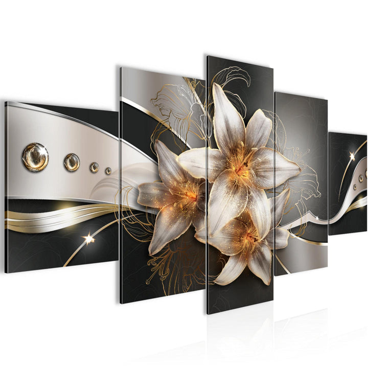 Runa Art Wandbilder Blumen Lilien 5 Teilig Bild auf Vlies Leinwand Deko Wohnzimmer Abstrakt Gelb Gol