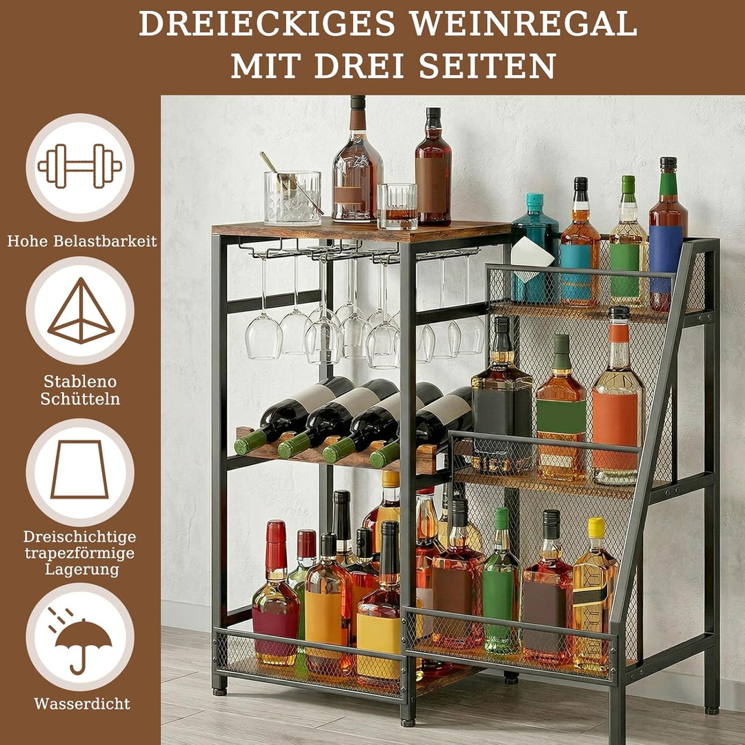 3-Tier Abgestufte Liquor Cabinet Mini Bar, Freistehendes Weinregal mit Geländer und Glashalter, Meta
