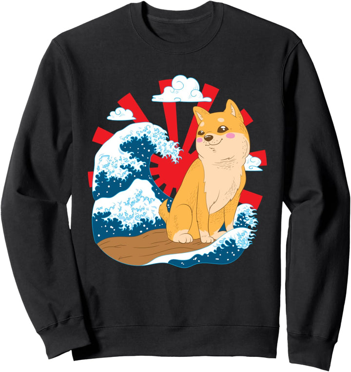 Japanische Shiba Inu Hunde mit Sonne und Wellen Sweatshirt