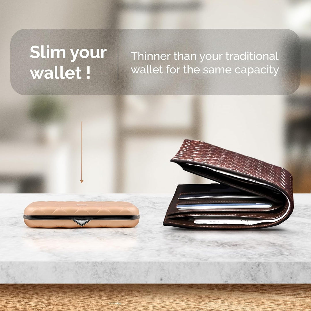 ÖGON Smart Wallets - Aluminium Geldbörse Quilted Button für Damen - RFID-Schutz - Bis zu 10 Karten u