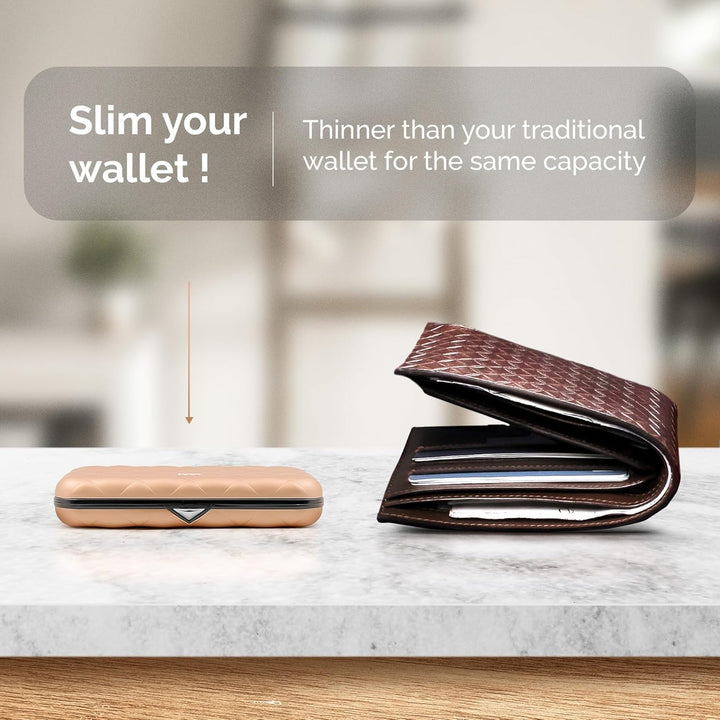 ÖGON Smart Wallets - Aluminium Geldbörse Quilted Button für Damen - RFID-Schutz - Bis zu 10 Karten u