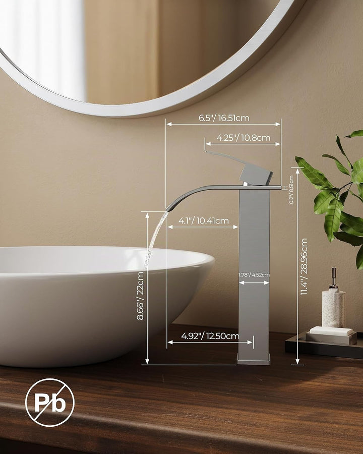 FORIOUS Wasserhahn Bad,Wasserfall Waschtischarmatur Einhandmischer Armatur Waschbecken mit Auslauf H