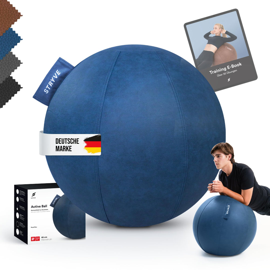 STRYVE Sitzball Büro 65,70cm - Ergonomischer Gymnastikball mit waschbarem Bezug und Wegrollschutz, i