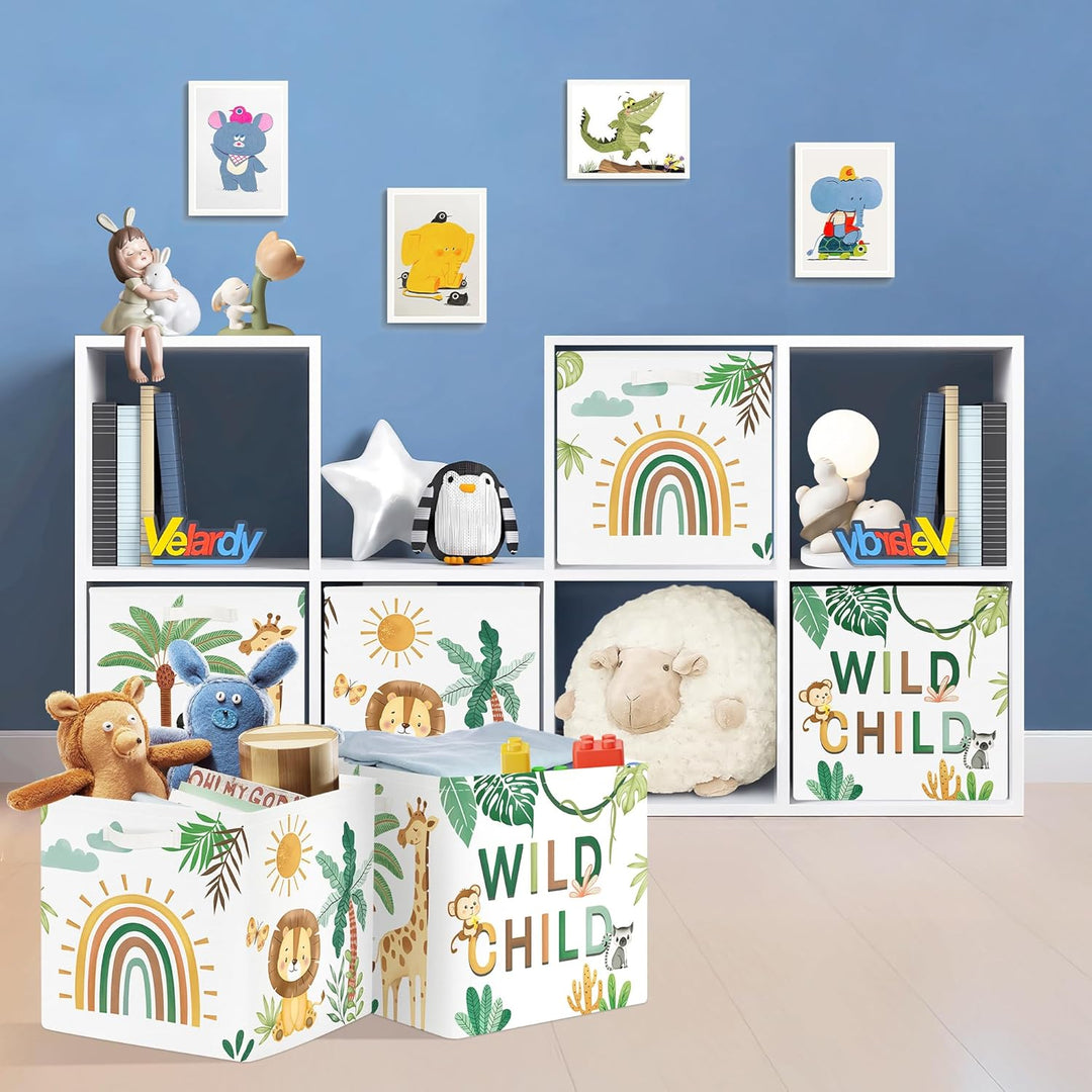 30cm Aufbewahrungsbox 3 Stück Boho Tier Giraffe Löwen Aufbewahrungskorb Kinder Falt Tropische Blätte