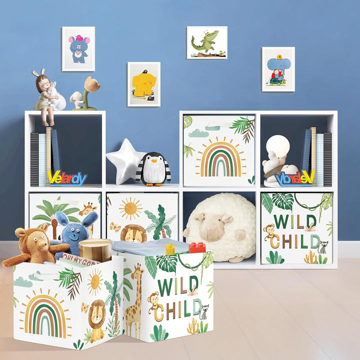 30cm Aufbewahrungsbox 3 Stück Boho Tier Giraffe Löwen Aufbewahrungskorb Kinder Falt Tropische Blätte