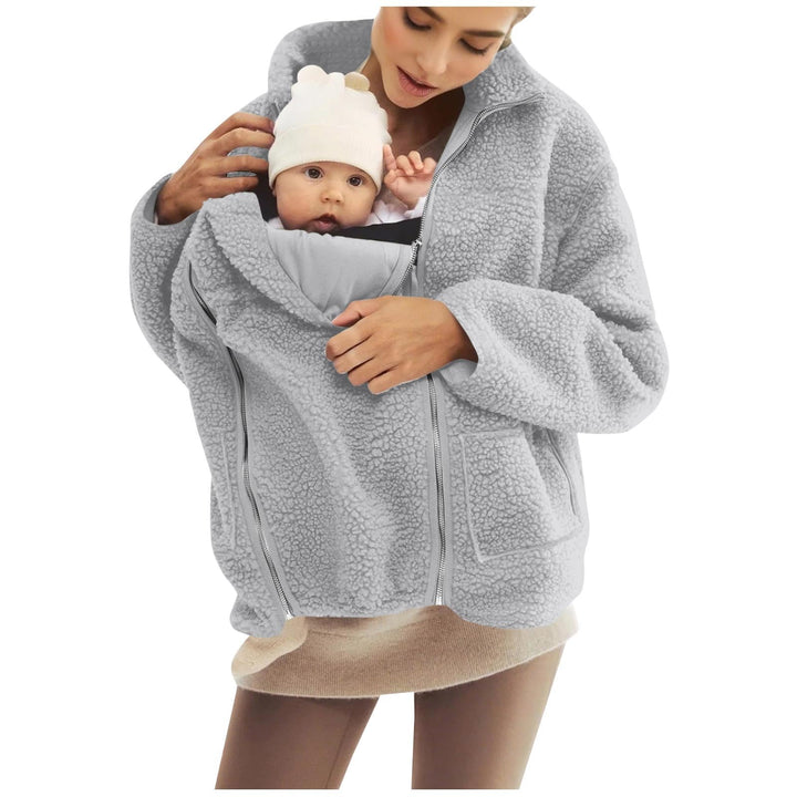SYDUZAX Umstandsjacke mit Babyeinsatz Warm Teddy Fleecejacke Umstands Baumwolljacke Winter Umstandsm