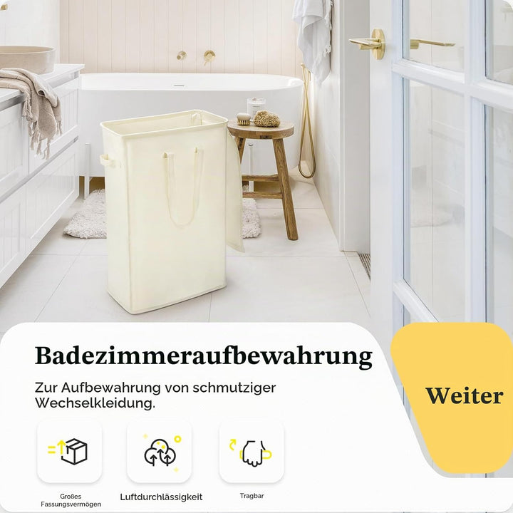 Schmaler Wäschesammler mit Deckel 55L Wäschesammler mit Langem Griff Dünner Wäschekorb Faltbarer Rec