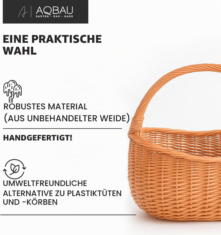 Weidenkorb Einkaufskorb geflochten 40 x 35 x 24 cm Naturbraun Tragekorb mit henkel, Picknickkorb, Pi