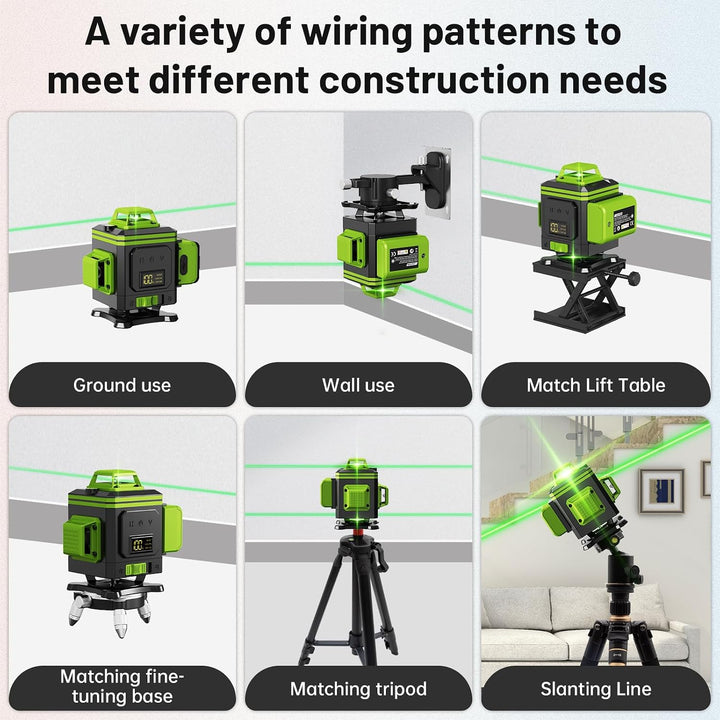 4x360° Kreuzlinienlaser mit Stativ, 16 Line Laser Level IP54 Wasserwaage, 2 Wiederaufladbare Batteri
