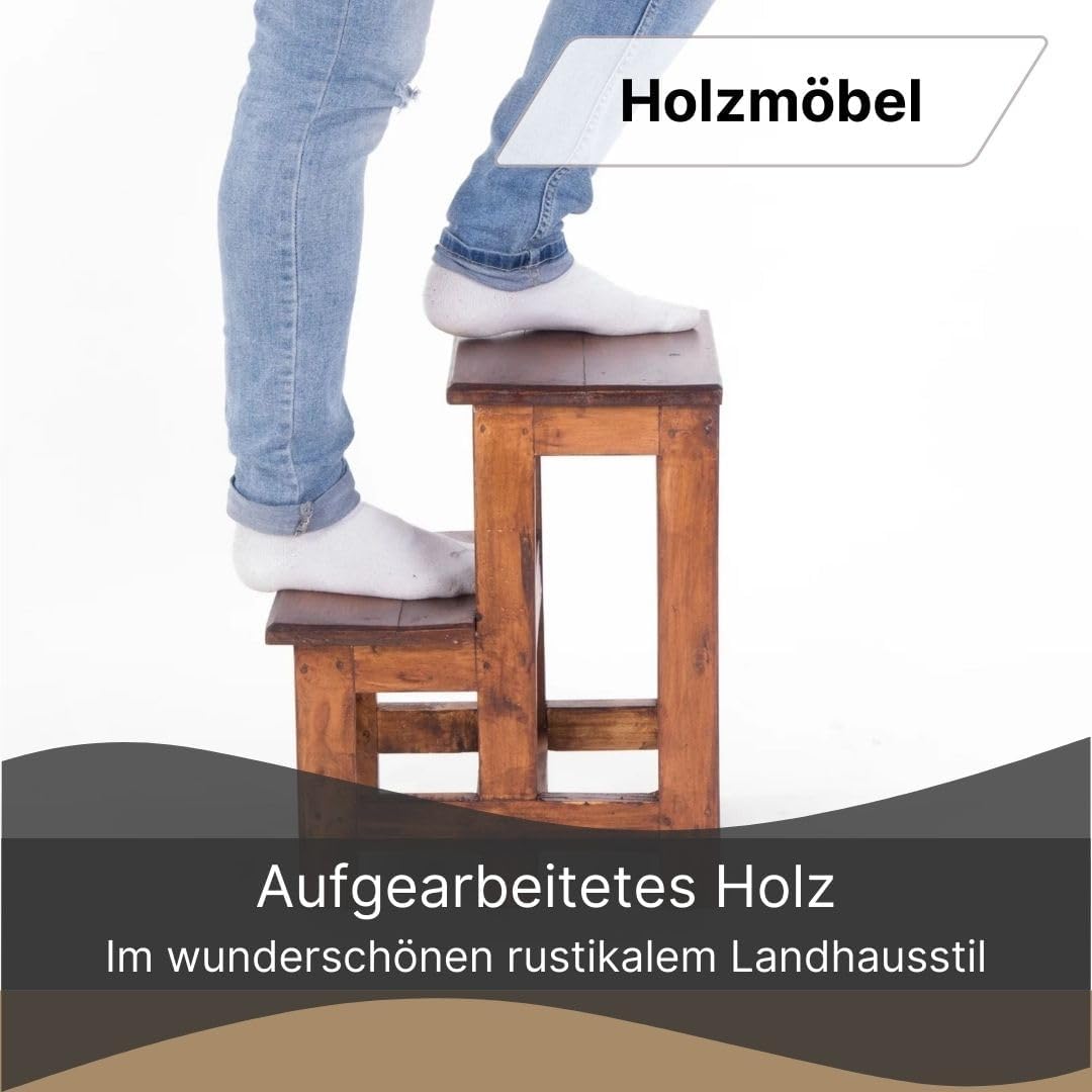 DESIGN DELIGHTS TRITTLEITER Step| 46x37x37 cm (HxBxT), Recycling Holz, zweistufig | Holz Hocker, Hau