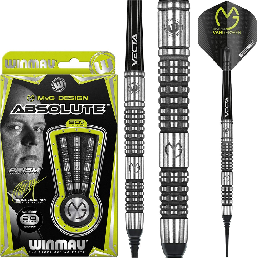 WINMAU Michael Van Gerwen MvG Absolute Tungsten Softip Darts Set 18 Gram with Prism Flights and Vect