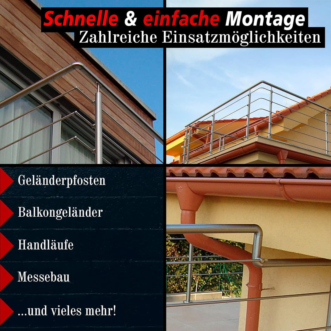 PRIOstahl Rundbogen Rohrbogen Bogen Rohrverbinder Steckfitting Verbinder Rund - 4 Stück Ø 42,4 mm fü
