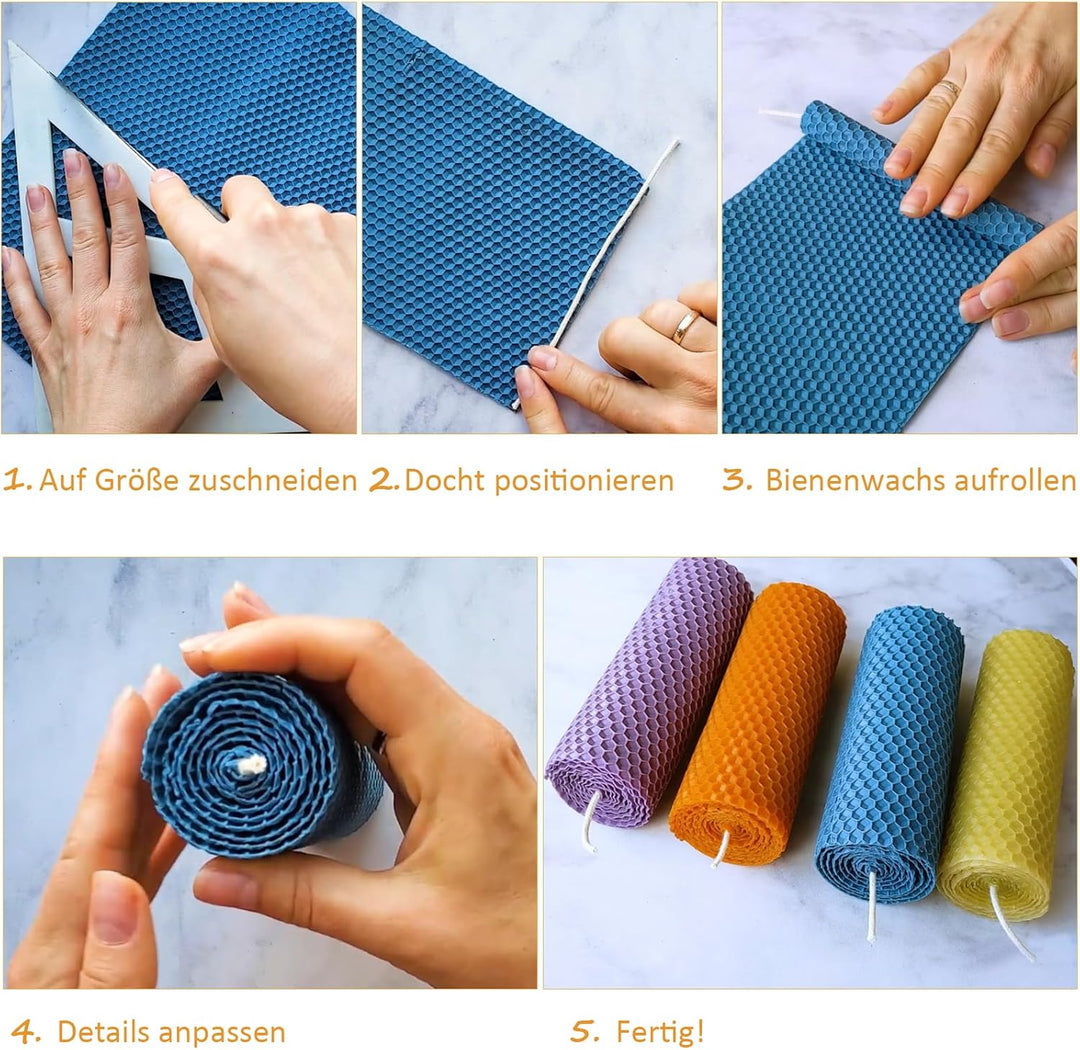 Jaztral Bienenwachsplatten mit Docht - 12 Farben Farbige Bienenwachskerzen Selber Machen Set (20 x 2