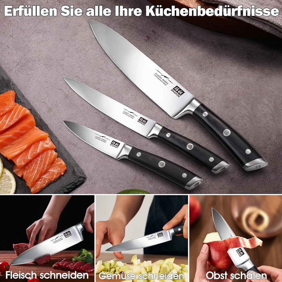 SHAN ZU Kochmesser Küchenmesser Set Profi Messer Chefmesser Allzweckmesser Deutscher Edelstahl Extra
