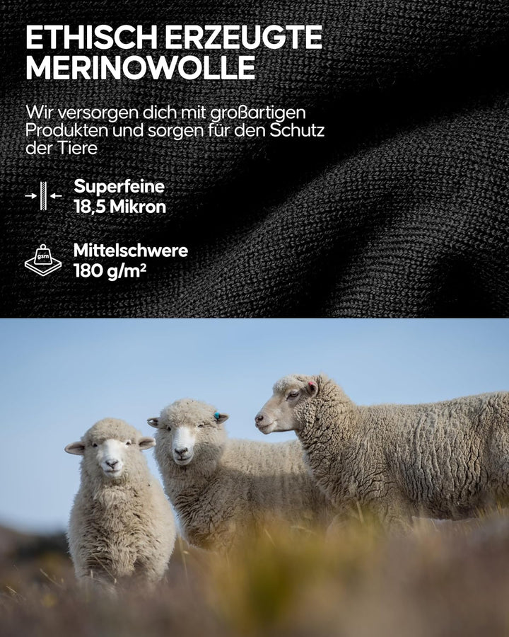 DANISH ENDURANCE Merino Langarm Shirt Herren, Premium Thermounterwäsche, Skiunterwäsche, Temperaturr