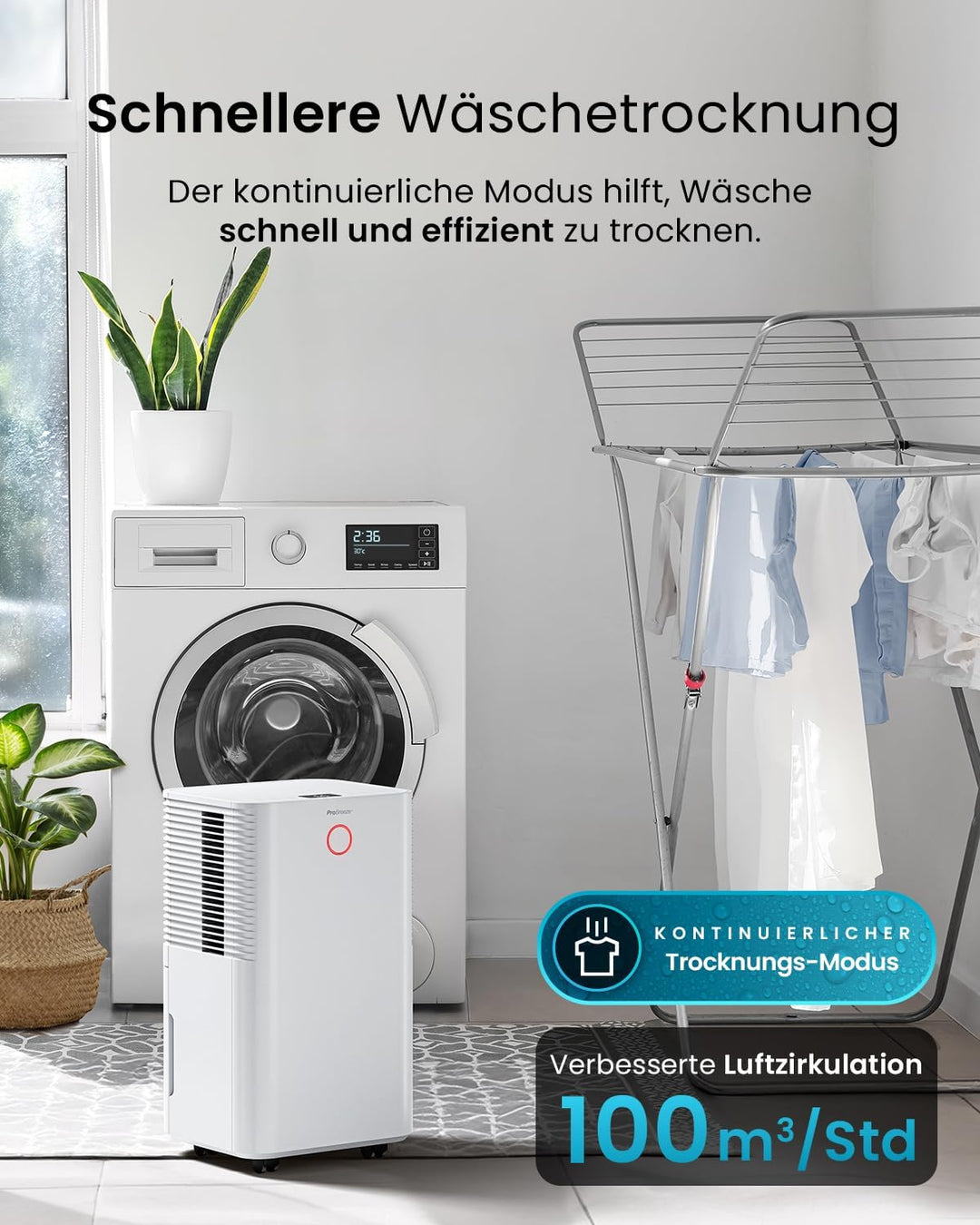 Pro Breeze OmniDry Luftentfeuchter mit App & WLAN, 12L in 24h Entfeuchtungsleistung - Luftentfeuchte