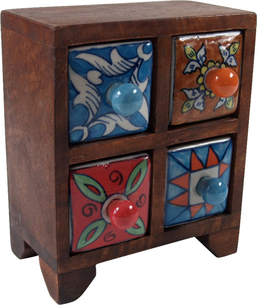 GURU SHOP Apothekerschränkchen mit Bunten Keramik Schubfächern, Gewürzkiste - 2x2 Fächer Modell 3, B