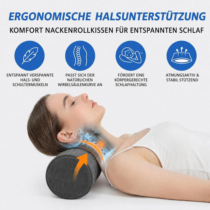 Memory-Schaum Nackenrolle 45cm mit abnehmbarem atmungsaktivem Bezug | Rundes Kissen entlastet Nacken