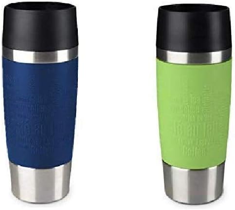 Emsa Standard-Design Travel Mugs, blau/limette, 2 x 360ml 2 Stück (1er Pack) Blau + Limette, 2 Stück