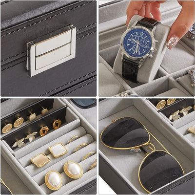 IBUYKE Watch Box 12 Slots PU Leather Watch Case for Men Jewellery Display Drawer Case with Glass Pla