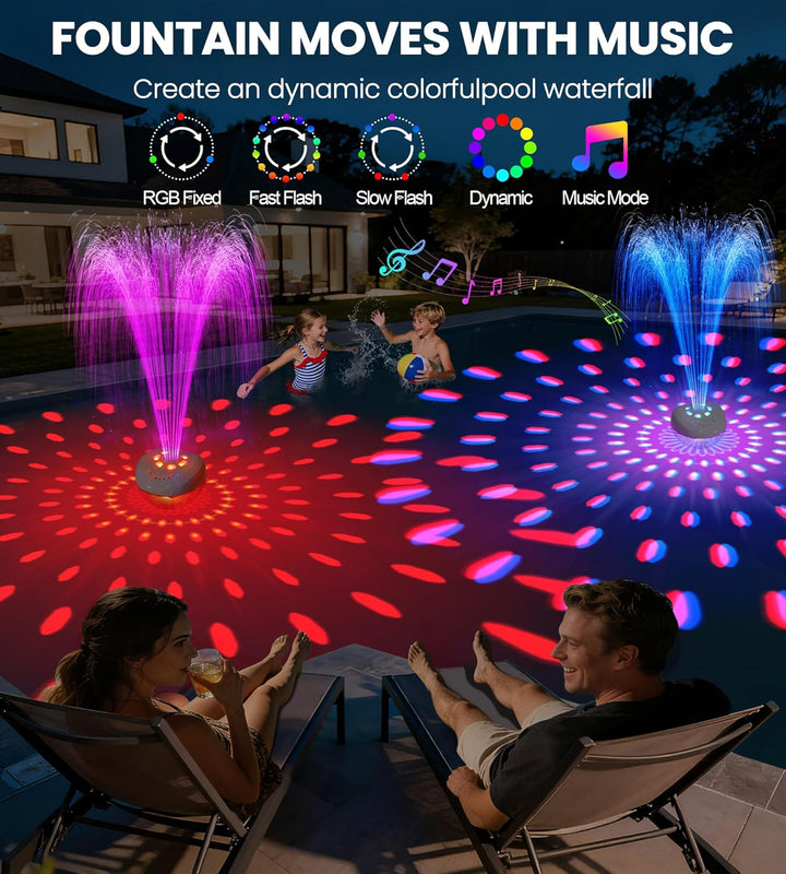 Luxfero 3 in 1 Pool Lautsprecher mit Springbrunnen & Pool Licht,Schwimmender Bluetooth Lautsprecher