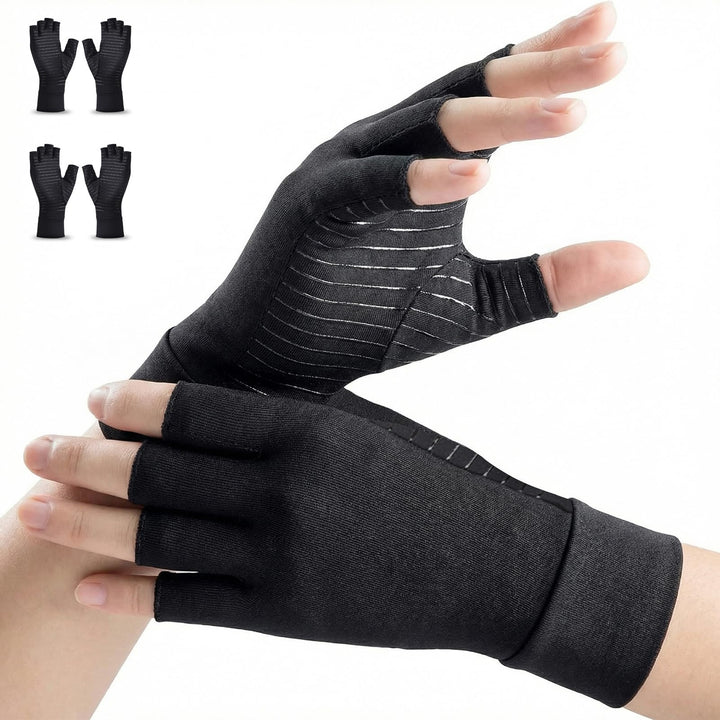 2 Paar Arthrose Handschuhe mit Kupfer,Fingerlose Kompressionshandschuhe,Arthriti Gaming Handschuhe f