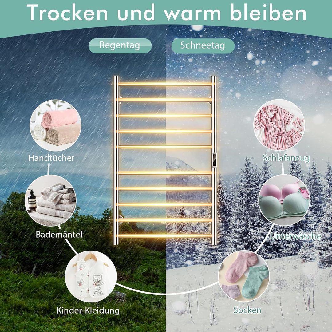 GOPLUS Handtuchheizkörper, elektrischer Handtuchwärmer aus Edelstahl, Handtuchtrockner mit LED-Touch