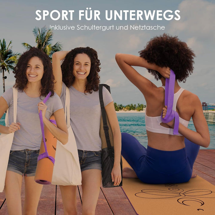Yogamatte-Kork, Rutschfest, Einzigartiges Design, Extradick Natürlicher Kork, TPE Fitness-Trainingsm