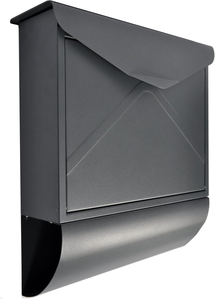 Designer Briefkasten Wandbriefkasten Postkasten mit Zeitungsrolle Zeitungsfach Anthrazitgrau Matt RA