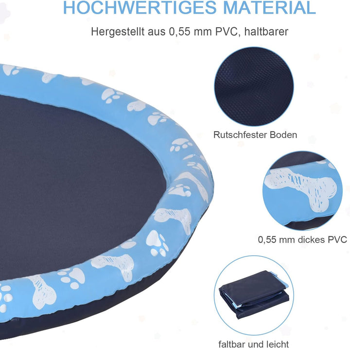 PawHut 150 cm Splash Sprinkler Pad für Hunde Spritz Wasserspiel Matte Wassersprinkler Anti-Rutsch Ou