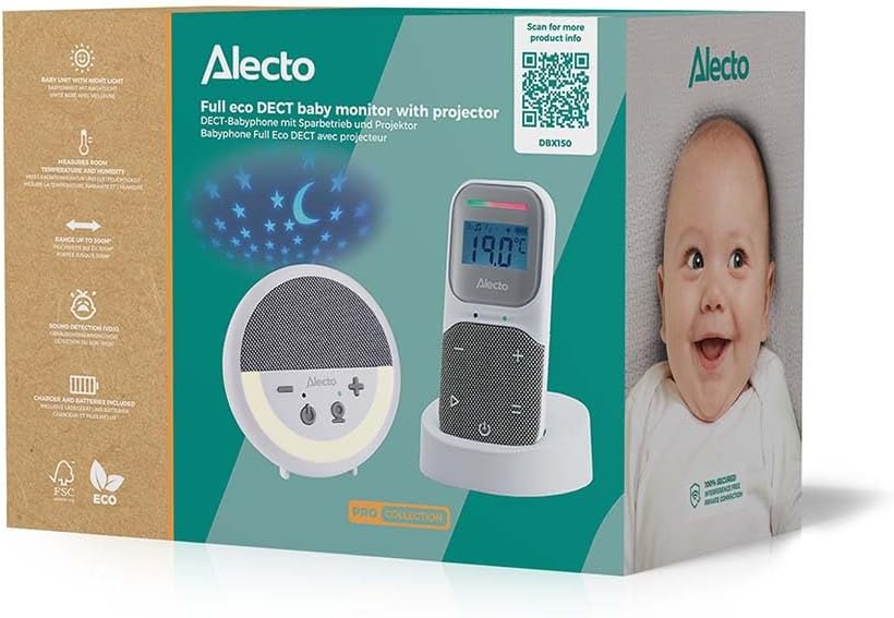 Alecto DBX150 - Luxuriöses Full Eco DECT Audio Babyphone mit Projektor, Display, Nachtlicht und Schl