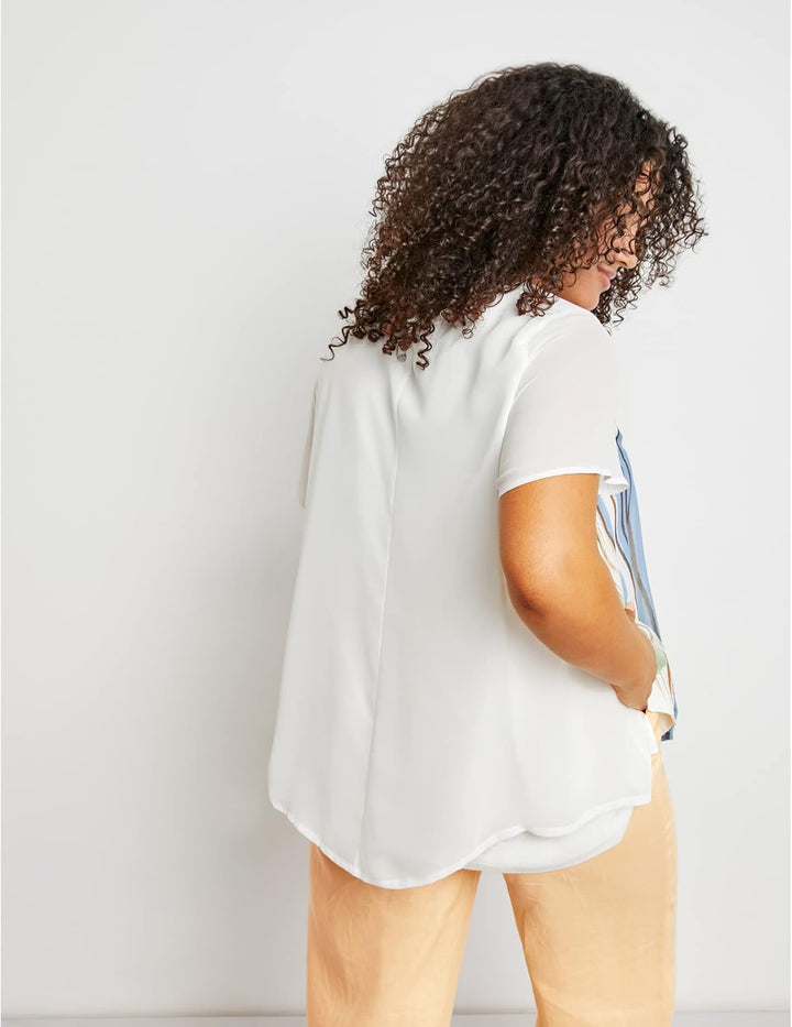 Samoon Damen T-Shirt 46 Offwhite Gemustert, 46 Offwhite Gemustert