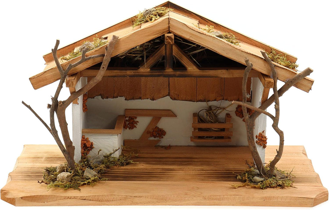 Creation Gross Holz Krippenstall, Weihnachtskrippe 38 * 18 * 21cm Holzstall Krippe (OHNE Krippenfigu