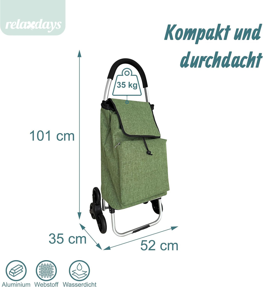 Relaxdays Einkaufstrolley Treppensteiger, Kühlfach, abnehmbare Tasche, 45 l, bis 35 kg, Einkaufswage