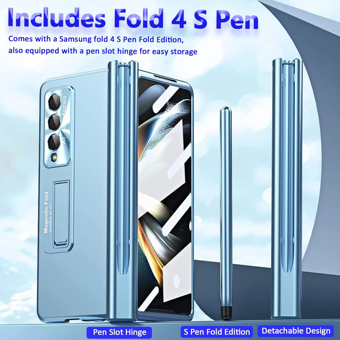 Miimall Kompatibel mit Samsung Galaxy Z Fold 4 Hülle mit S Pen+Displayschutz+Kameraschutz, [Scharnie