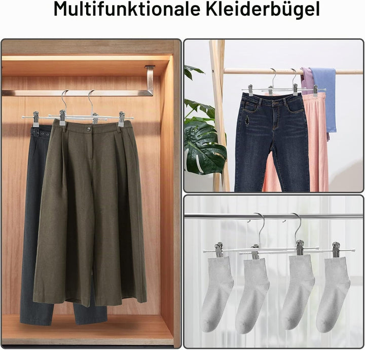 Dünne Hosenbügel, GUANJUNE rutschfeste Hosenbügel mit Verstellbaren Clips, Platzsparende Kleiderbüge