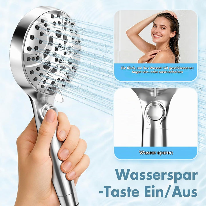 Duschkopf mit Filter – 120mm Grossformatiger Handbrause Dusche mit 8+1 Strahlarten, 1.5m Schlauch, W