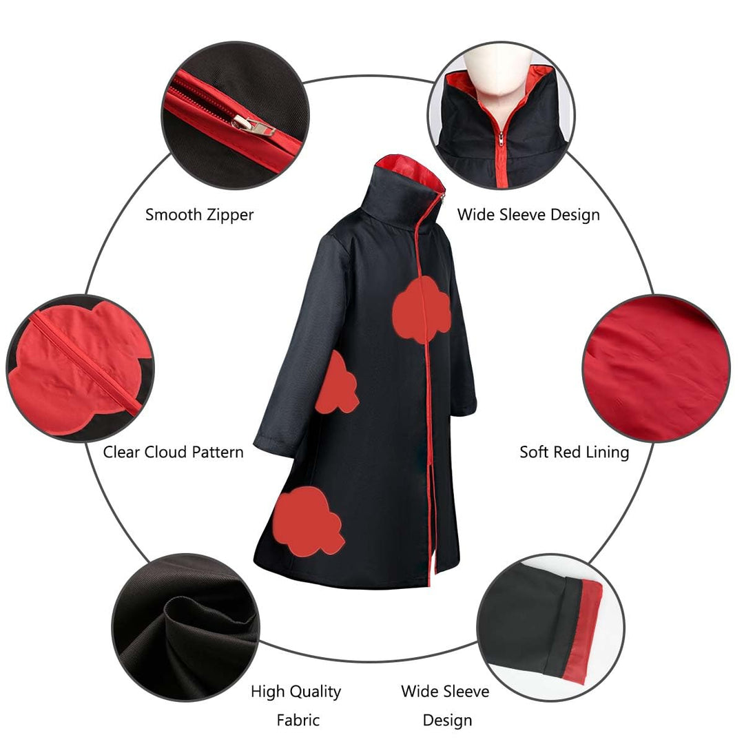 ACWOO Akatsuki Mantel für Kinder Erwachsener, Unisex Cosplay Anime Kostüm Itachi Mantel Cosplay Hall
