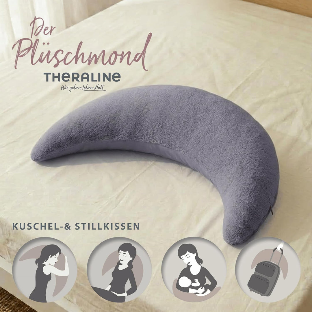 Theraline Plüschmond Stillkissen, Kopfkissen und Nackenkissen mit Perlen, ergonomisches Kissen zum S