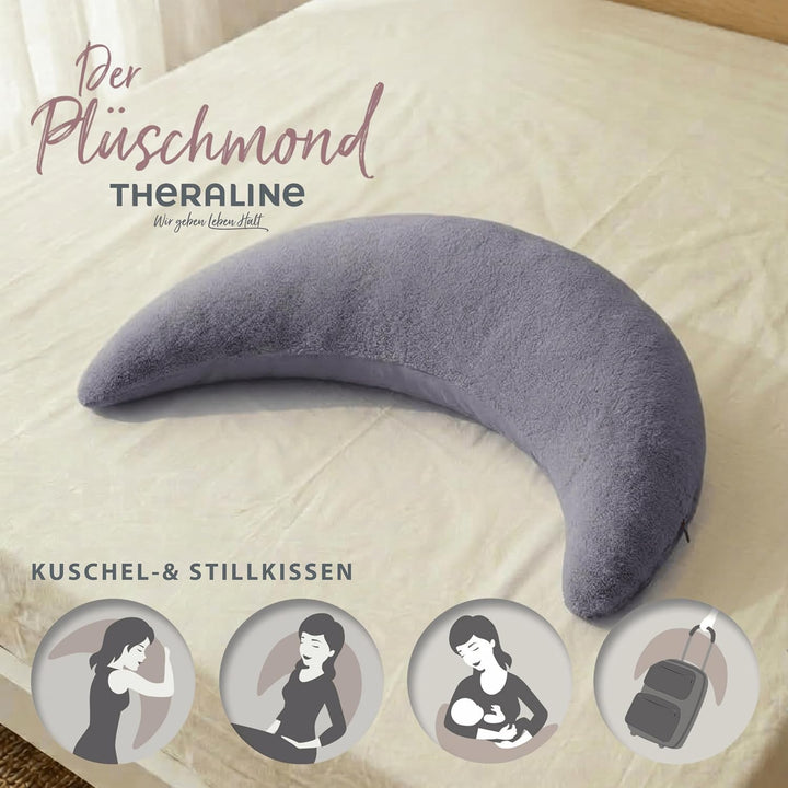 Theraline Plüschmond Stillkissen, Kopfkissen und Nackenkissen mit Perlen, ergonomisches Kissen zum S