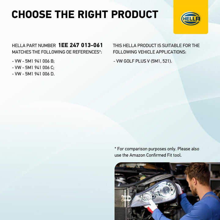 HELLA 1EE 247 013-061 Halogen-Hauptscheinwerfer - rechts - für u.a. VW Golf Plus (5M1, 521), Rechts