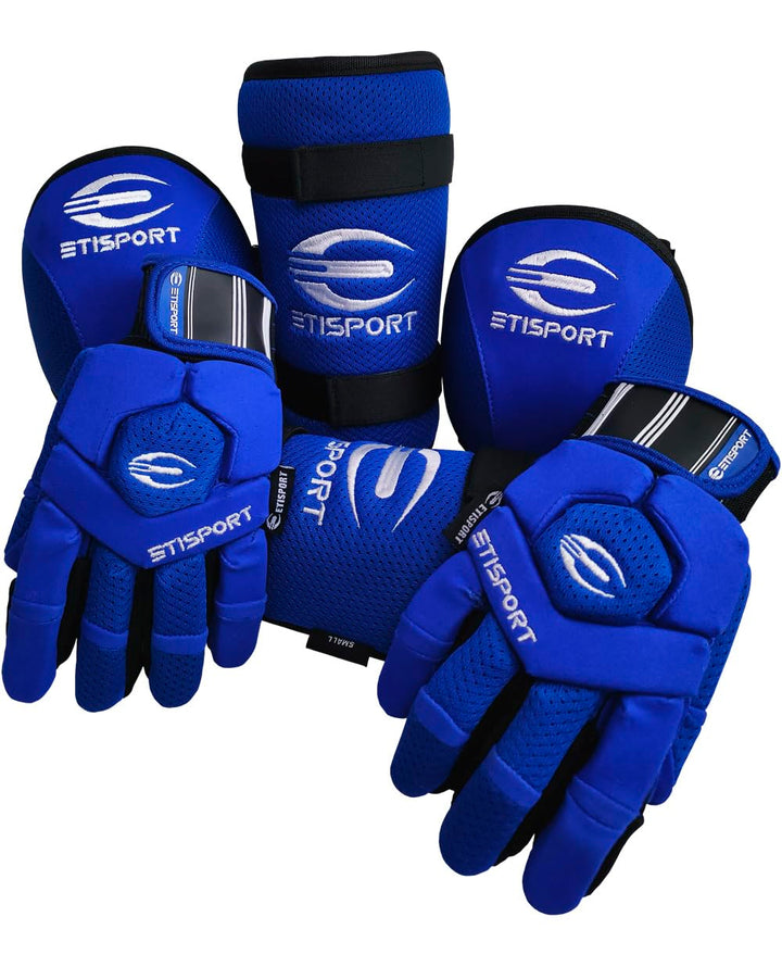 ETISPORT Schutzset, Handschuhe, Knieschützer, Schienbeinschützer für Rollhockey für Kinder Starter.