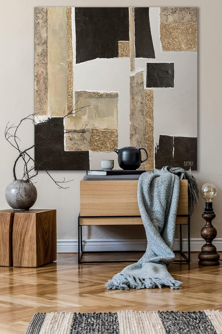 YS-Art Abstrakt Acryl Gemälde auf Leinwand Charakter handgemalt Wandbilder Wohnzimmer modern Wohndek