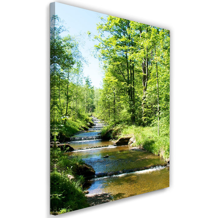 Feeby Vlies Leinwandbild XXL Landschaft Strom Sonniger Tag Kaskade 80x120 cm Wandbild Kunst Bilder S