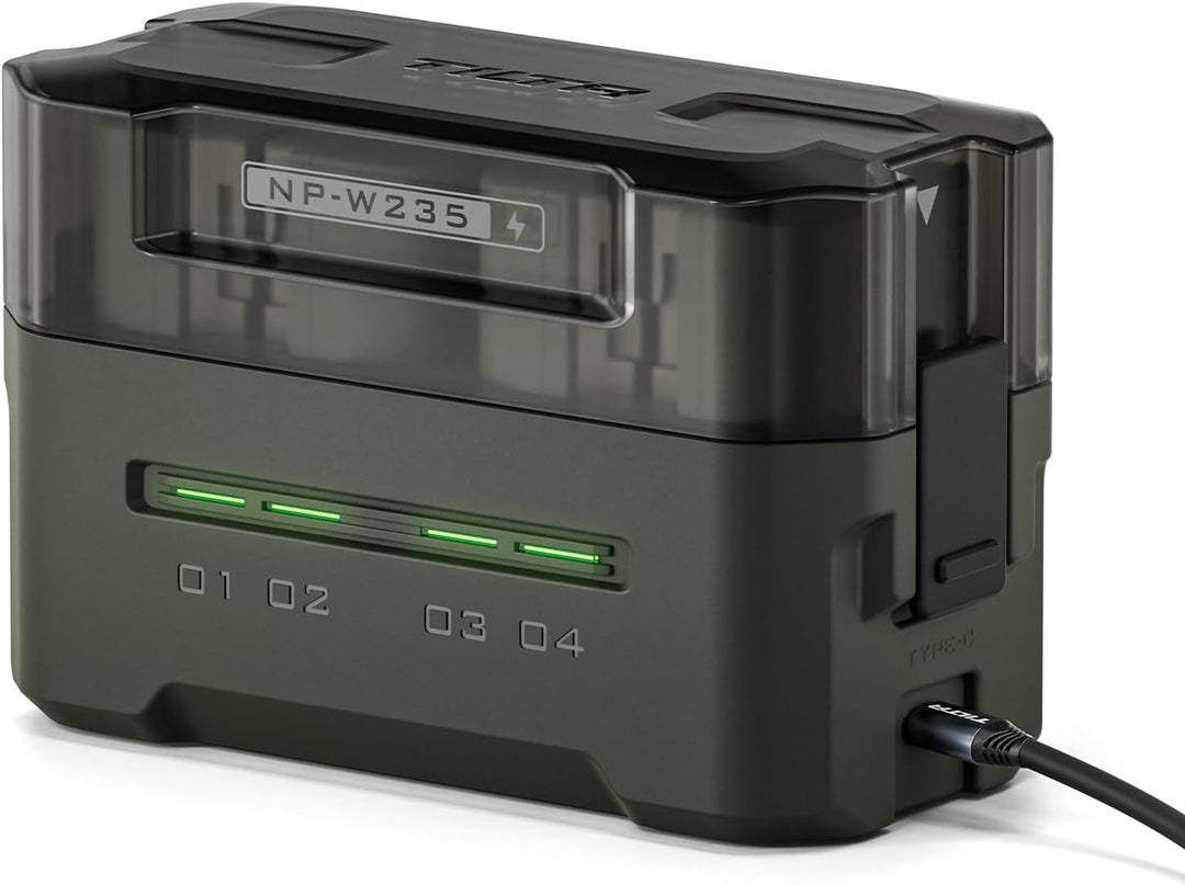 Tilta NP-W235 Akku-Ladegerät | Laden Sie 4 Akkus mit USB-C PD 45 W Schnellladung | Sicher für Fujifi