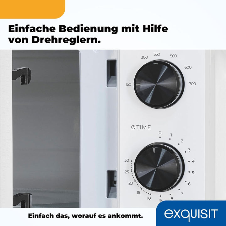 Exquisit Mikrowelle 20L, 700 Watt, 24,5cm Drehteller, 5 Leistungsstufen, Timer, Auftaufunktion, 2 Dr