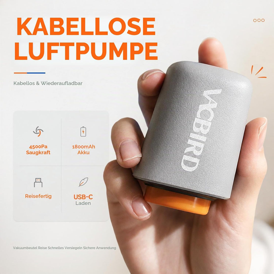 Vakuumbeutel für Kleidung mit kabelloser Vakuumpumpe, 10 Stück (4×47×64cm, 4×54×74cm, 2×61×84cm), pl