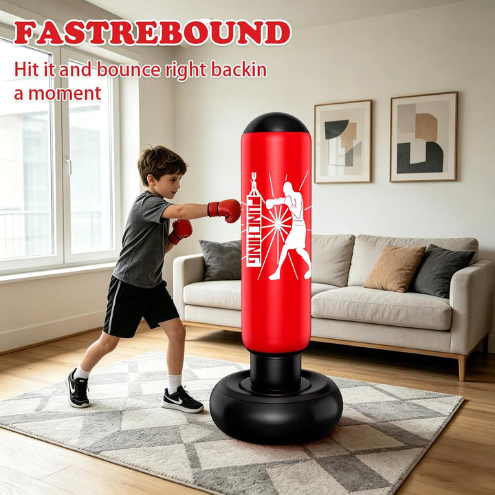 Boxsack Kinder Stehend 160cm - Aufblasbarer Standboxsack Mit Fusspumpe - Punchingball Kinder Für Zuh
