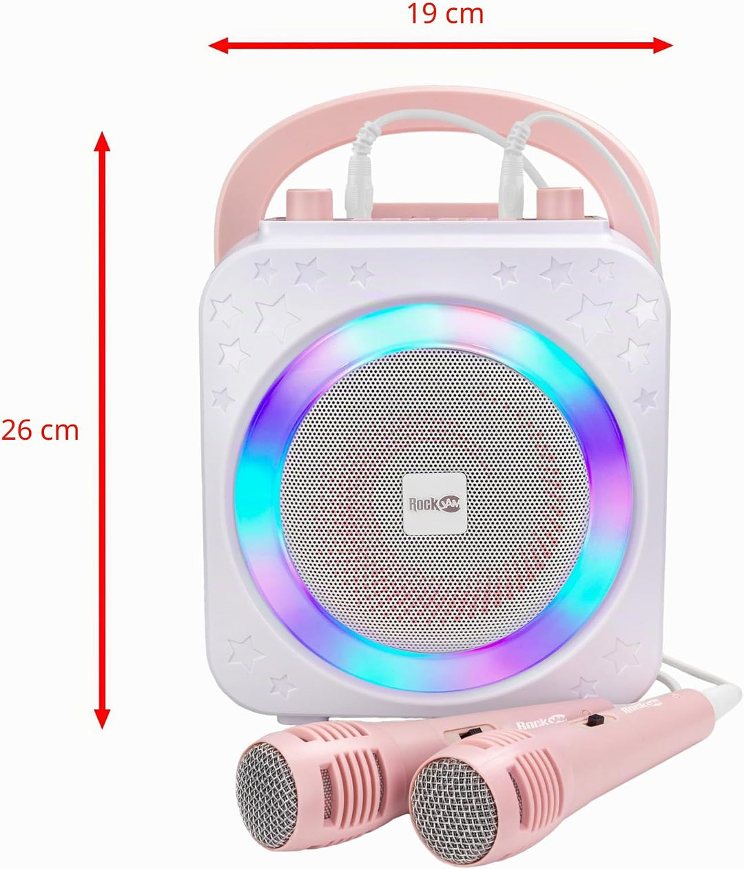 RockJam Ring Bluetooth Karaoke Machine with Two Mics Rose Gold Ring Light & Disco Light