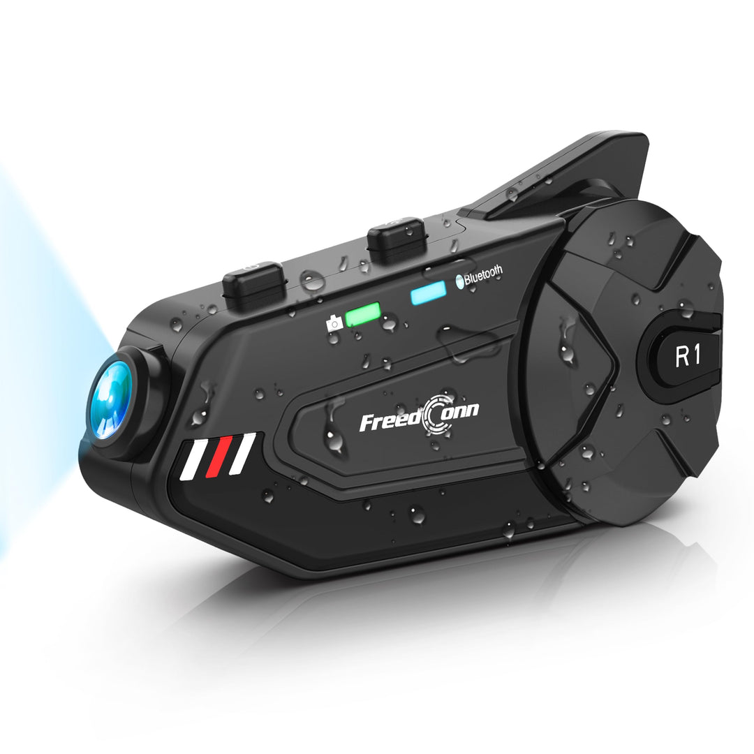 Motorrad-Bluetooth-Headset mit Kamera, R1plus Helmsprechanlage, 6-Wege, 1000 m, wasserdicht, drahtlo